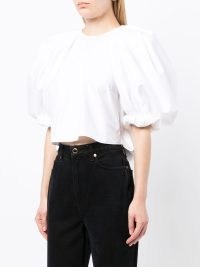 KHAITE cropped puff-sleeve top | white cotton volume sleeved blouses | romantic crop hem tops | voluminous sleeves
