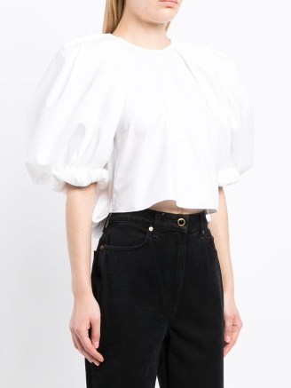 KHAITE cropped puff-sleeve top | white cotton volume sleeved blouses | romantic crop hem tops | voluminous sleeves - flipped