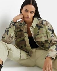 RIVER ISLAND KHAKI CAMO DENIM JACKET ~ womens cotton camouflage print jackets ~ women’s on trend fashion 2022
