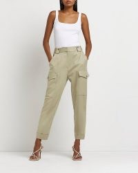 RIVER ISLAND KHAKI UTILITY TAPERED TROUSERS ~ womens pocket detail trousers