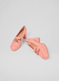 KRISTINA PINK LEATHER PLATFORM COURTS ~ chunky retro court shoes ~ front chain detail block heel platforms ~ women’s 70s vintage style footwear