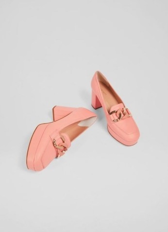 KRISTINA PINK LEATHER PLATFORM COURTS ~ chunky retro court shoes ~ front chain detail block heel platforms ~ women’s 70s vintage style footwear - flipped