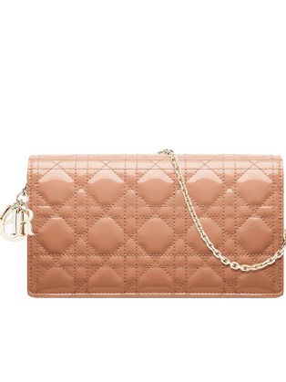 DIOR Lady Dior Pouch in Rose des Vents ~ pink tone chain strap shoulder bag ~ patent leather pouches ~ luxe designer clutch bags