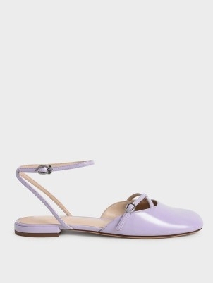 CHARLES & KEITH Edith Patent Ankle-Strap Ballerina Pumps / cute lilac slender strap ballerinas
