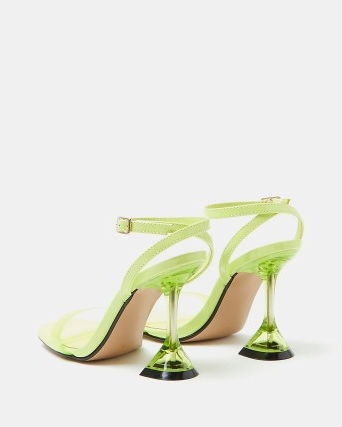 RIVER ISLAND LIME PERSPEX HEELED MULES ~ clear green martini glass sandals ~ flared high heels ~ party shoes