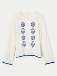 JIGSAW Linen Cotton Embroidered Jumper / floral fine gauge knit jumpers