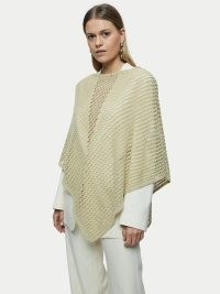 JIGSAW Linen Lace Knitted Poncho Green | chic open knit ponchos