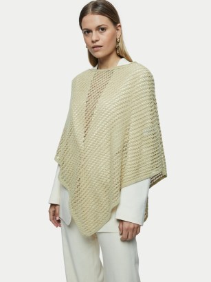 JIGSAW Linen Lace Knitted Poncho Green | chic open knit ponchos
