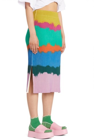 gorman LIVING COLOURS KNIT SKIRT | organic cotton dip dye effect knit skirts | side split hem | multicoloured - flipped