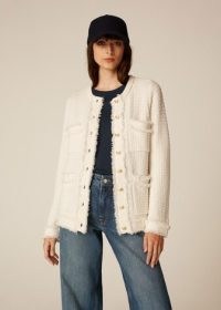 ME and EM Longline Bouclé Knit Jacket Cream ~ classic frayed edge textured tweed like jackets ~