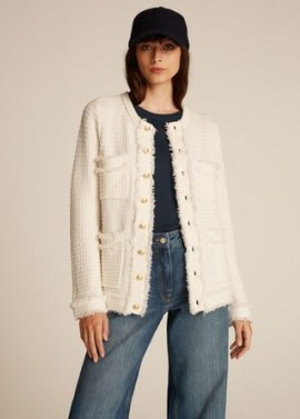 ME and EM Longline Bouclé Knit Jacket Cream ~ classic frayed edge textured tweed like jackets ~ - flipped