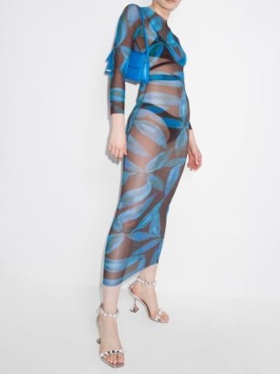 Louisa Ballou Sublime Flower-print beach dress / chic beachwear / blue sheer poolside dresses - flipped
