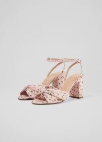 L.K. BENNETT LUCIE PINK DAISY PRINT FABRIC SANDALS ~ women’s floral ankle strap shoes