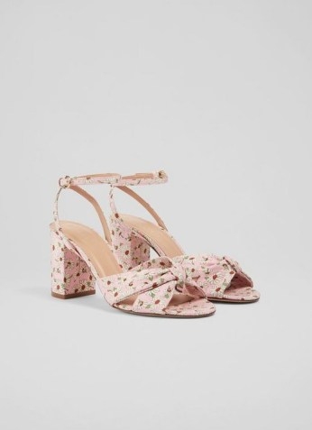 L.K. BENNETT LUCIE PINK DAISY PRINT FABRIC SANDALS ~ women’s floral ankle strap shoes - flipped