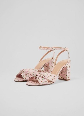 L.K. BENNETT LUCIE PINK DAISY PRINT FABRIC SANDALS ~ women’s floral ankle strap shoes