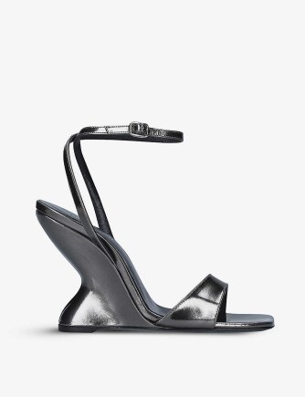MAGDA BUTRYM Metallic strappy leather wedge sandals | gunmetal curved wedged heels | sculptural high heel wedges - flipped