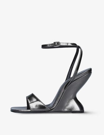 MAGDA BUTRYM Metallic strappy leather wedge sandals | gunmetal curved wedged heels | sculptural high heel wedges