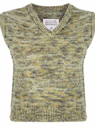Maison Margiela melange-knit top in green – sleeveless V-neck sweater vests – womens knitted tank tops - flipped