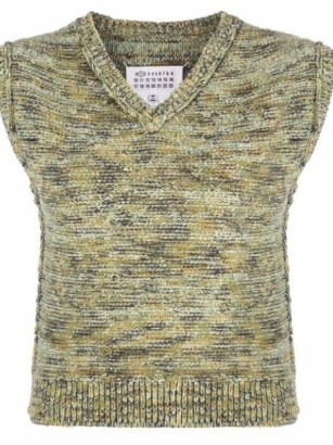 Maison Margiela melange-knit top in green – sleeveless V-neck sweater vests – womens knitted tank tops