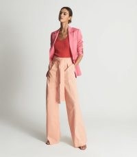 REISS MALIN WIDE LEG TIE DETAIL TROUSERS APRICOT ~ womens spring / summer occasion pants