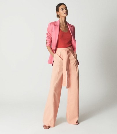 REISS MALIN WIDE LEG TIE DETAIL TROUSERS APRICOT ~ womens spring / summer occasion pants - flipped