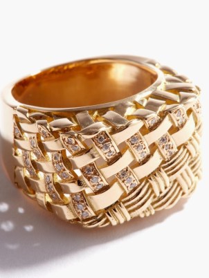 RAINBOW K Blanca woven diamond & 18kt gold signet ring / womens chunky textured rings / women’s statement jewellery - flipped