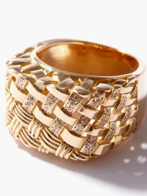 RAINBOW K Blanca woven diamond & 18kt gold signet ring / womens chunky textured rings / women’s statement jewellery