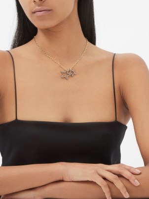ROSA DE LA CRUZ Diamond & 18kt gold double star pendant necklace / celestial pendants / womens fine jewellery - flipped