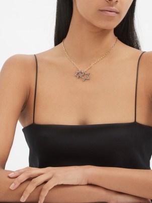 ROSA DE LA CRUZ Diamond & 18kt gold double star pendant necklace / celestial pendants / womens fine jewellery