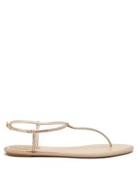 RENE CAOVILLA SHOES – Diana crystal metallic-leather flat sandals