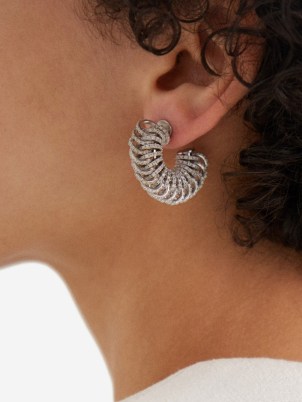 BOTTEGA VENETA Disc cubic zirconia & sterling-silver earrings ~ glamorous evening hoops ~ women’s designer occasion jewellery - flipped