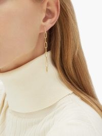 LIZZIE MANDLER Knife Edge diamond & 18kt gold drop earrings | luxe chain link drops | womens fine jewellery with white pavé diamonds