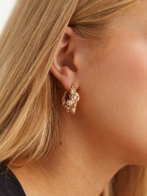 BOTTEGA VENETA Knotted 18kt gold-plated hoop earrings ~ chunky knot detail hoops - flipped