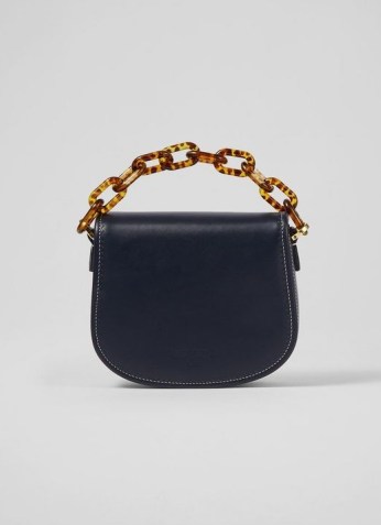 L.K. BENNETT MINI MOLLY MIDNIGHT LEATHER SHOULDER BAG – chunky chain top handle bags - flipped