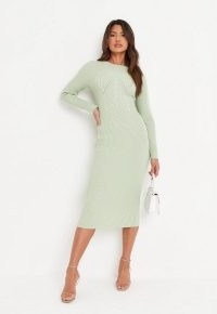 MISSGUIDED mint contrast rib knit midaxi dress ~ light green long sleeved knitted sweater dresses