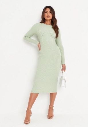 MISSGUIDED mint contrast rib knit midaxi dress ~ light green long sleeved knitted sweater dresses