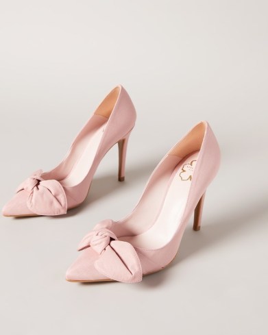 Ted Baker HYANA Moire Satin Bow 100mm Court Shoe – dusky pink occasion courts – pretty high heel pointed toe shoes – satin party heels - flipped