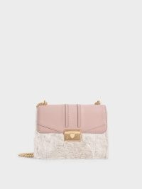 CHARLES & KEITH Furry Push-Lock Shoulder Bag / part fluffy faux fur and faux leather crossbody bags