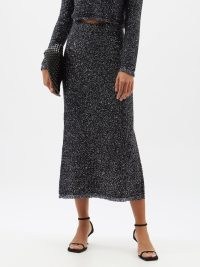 ALTUZARRA Dione sequinned bouclé-knit midi skirt in navy | sparkling sequin covered skirts | luxe knitwear fashion | glamorous evening event fashion