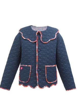 HORROR VACUI Franz scalloped heart-quilted navy cotton jacket - flipped