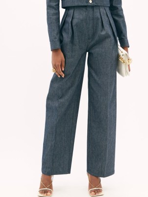 FENDI Paperbag-waist denim trousers | women’s blue tailored pants - flipped