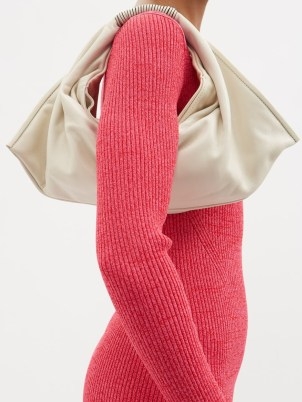 STAUD Jetson cream leather handbag | slouchy oblong shaped handbags | womens top handle bags - flipped