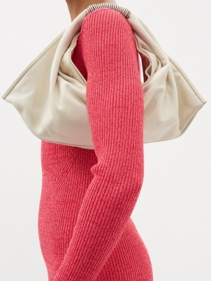 STAUD Jetson cream leather handbag | slouchy oblong shaped handbags | womens top handle bags