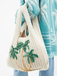 ALANUI Sand Island cotton-crochet tote bag | cream knitted summer bags | palm tree appliqué