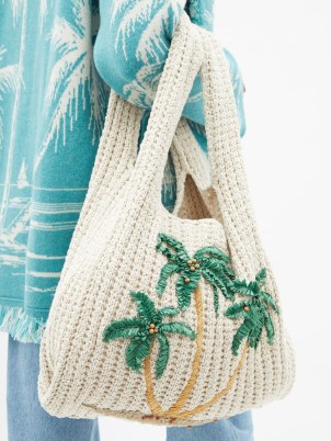 ALANUI Sand Island cotton-crochet tote bag | cream knitted summer bags | palm tree appliqué - flipped