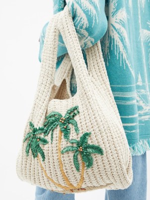 ALANUI Sand Island cotton-crochet tote bag | cream knitted summer bags | palm tree appliqué