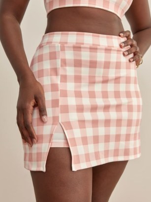 Reformation Nina Ecomove Active Skirt Rose Ckeck | womens activewear clothing | sportswear mini skirts with built in shorts | pink checked sports fashion - flipped