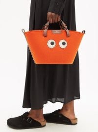ANYA HINDMARCH Eyes small felt tote bag / cute eye motif shopper / orange top handle bags