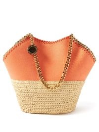 STELLA MCCARTNEY Falabella orange faux-leather and raffia tote bag / summer beach bags / vacation accessory