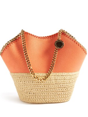 STELLA MCCARTNEY Falabella orange faux-leather and raffia tote bag / summer beach bags / vacation accessory - flipped